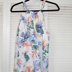 Tropical Floral Halter Tank Top in White Floral